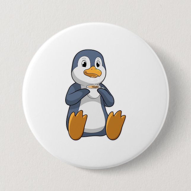 Pinguin mit Kaffee-Cup Button (Vorderseite)