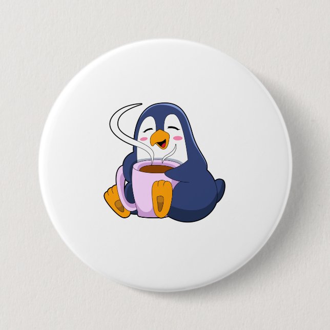 Pinguin mit Kaffee-Cup Button (Vorderseite)