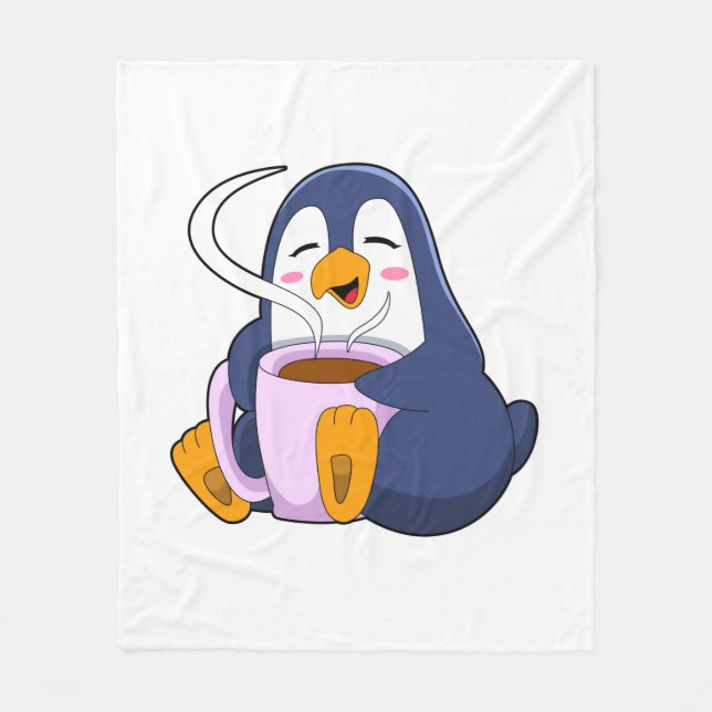 Pinguin mit Kaffee-Cup Fleecedecke (Vorderseite)