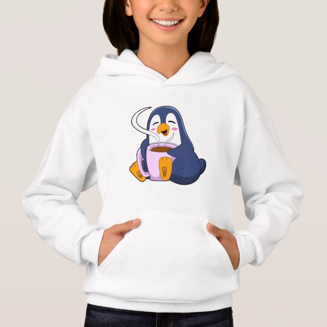 Pinguin mit Kaffee-Cup Hoodie (Vorderseite)