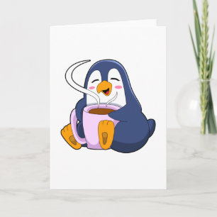 Pinguin mit Kaffee-Cup Karte