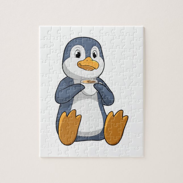 Pinguin mit Kaffee-Cup Puzzle (Vertikal)