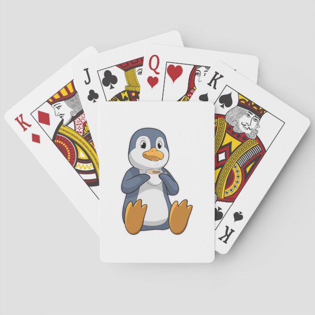 Pinguin mit Kaffee-Cup Spielkarten (Rückseite)