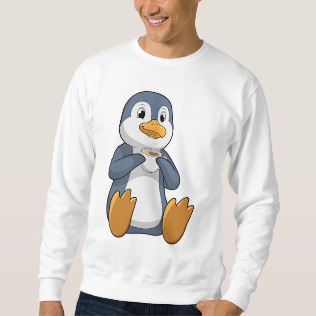 Pinguin mit Kaffee-Cup Sweatshirt (Vorderseite)
