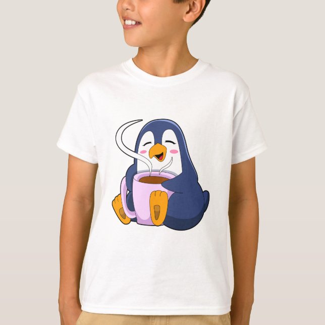 Pinguin mit Kaffee-Cup T-Shirt (Vorderseite)