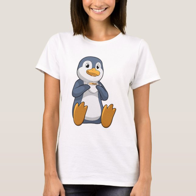Pinguin mit Kaffee-Cup T-Shirt (Vorderseite)