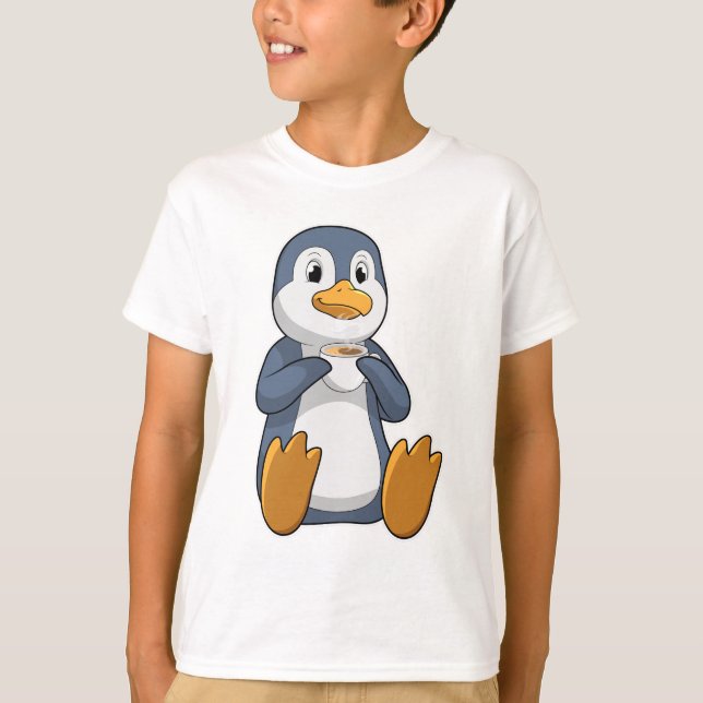 Pinguin mit Kaffee-Cup T-Shirt (Vorderseite)