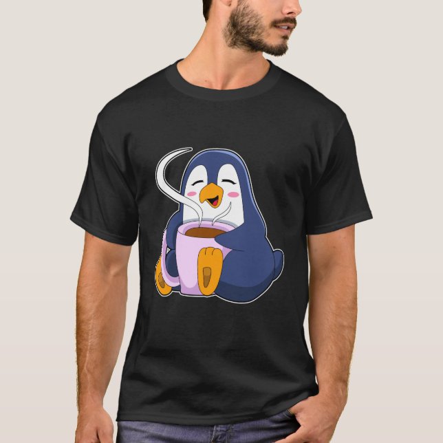 Pinguin mit Kaffee-Cup T-Shirt (Vorderseite)