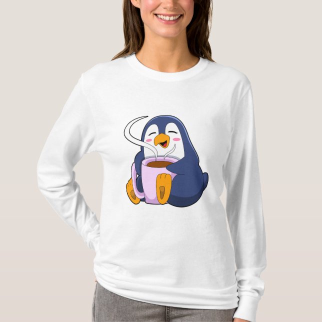 Pinguin mit Kaffee-Cup T-Shirt (Vorderseite)