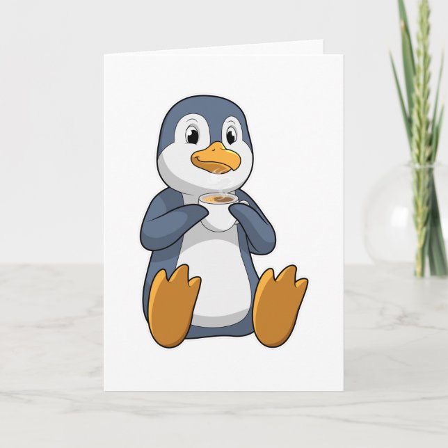 Pinguin mit Kaffeetasse Karte (Vorderseite)
