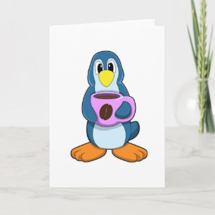 Pinguin mit Kaffeetasse Karte
