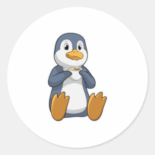 Pinguin mit Kaffeetasse Runder Aufkleber