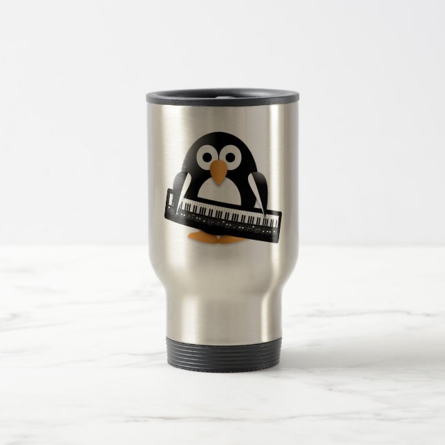 Pinguin mit Klavier Reisebecher (Mittel)