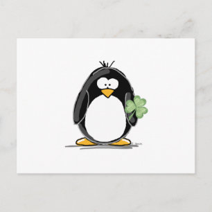 Pinguin mit Kleeblatt Postkarte