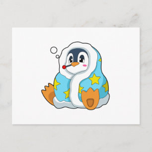 Pinguin mit klinischem Thermometer Postkarte