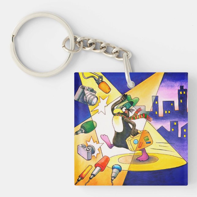 Pinguin mit Koffer Acryl Schlüsselanhänger (Vorderseite)