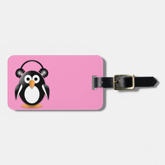 Pinguin mit Kopfhörern Gepäckanhänger (Vorderseite horizontal)