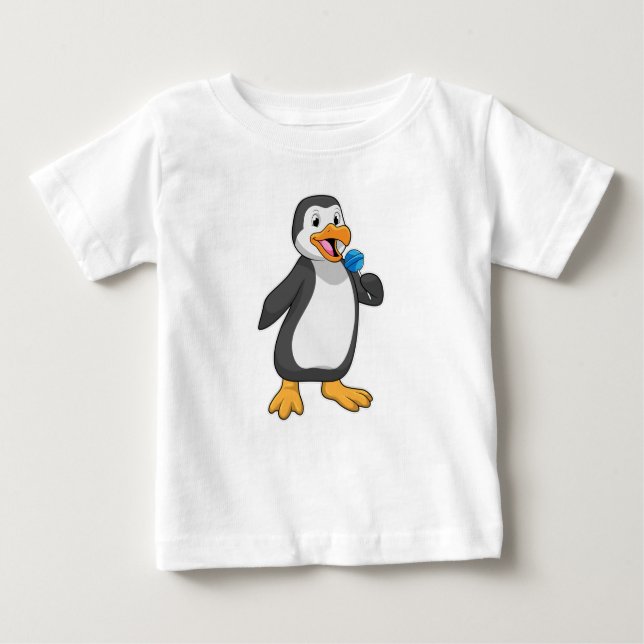 Pinguin mit Lollipop-Süßigkeiten Baby T-shirt (Vorderseite)