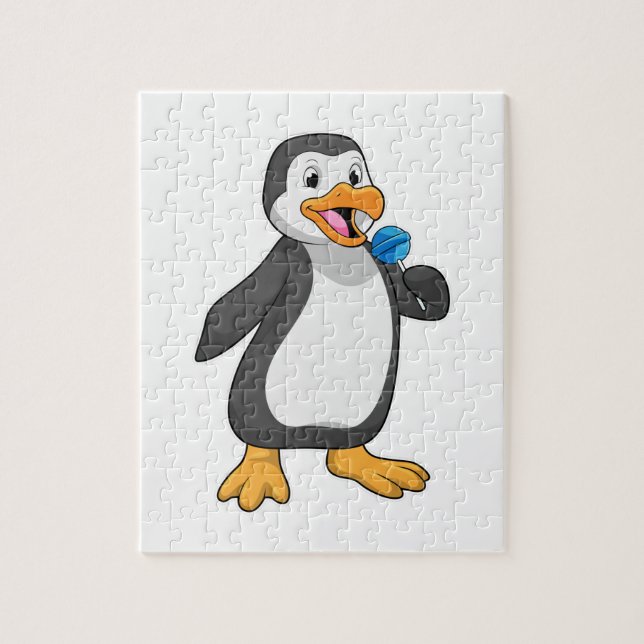 Pinguin mit Lollipop-Süßigkeiten Puzzle (Vertikal)