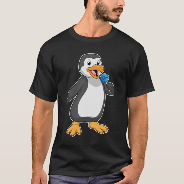 Pinguin mit Lollipop-Süßigkeiten T-Shirt (Vorderseite)