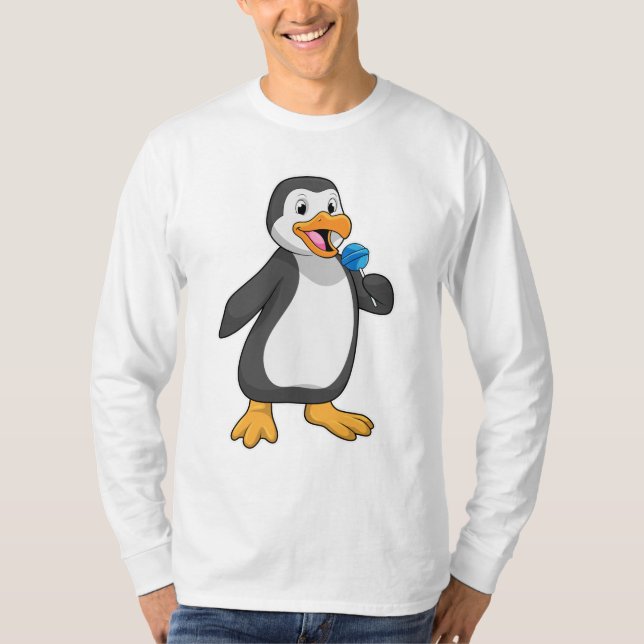 Pinguin mit Lollipop-Süßigkeiten T-Shirt (Vorderseite)