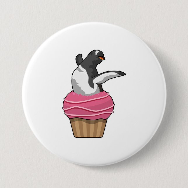 Pinguin mit Muffin Button (Vorderseite)