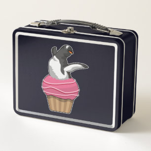 Pinguin mit Muffin Metall Brotdose