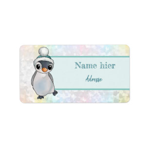Pinguin mit Mütze Adressaufkleber