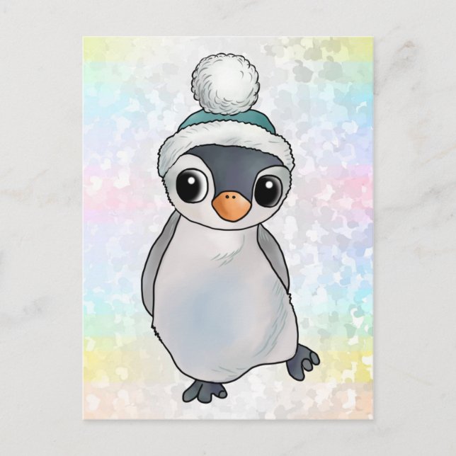 Pinguin mit Mütze Postkarte (Vorderseite)