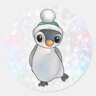 Pinguin mit Mütze Runder Aufkleber