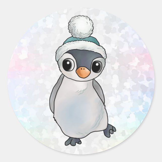 Pinguin mit Mütze Runder Aufkleber (Vorderseite)