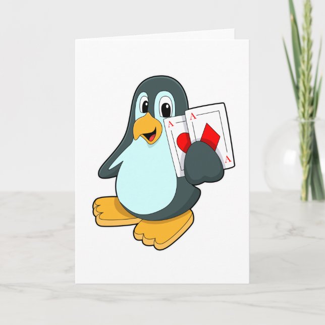 Pinguin mit Poker-Karten Karte (Vorderseite)