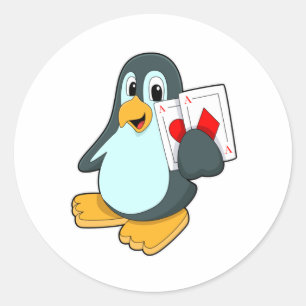 Pinguin mit Poker-Karten Runder Aufkleber