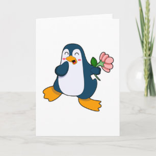 Pinguin mit Rosa-Blume Karte