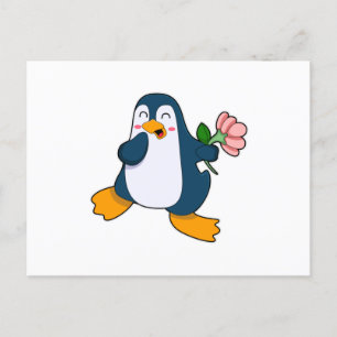 Pinguin mit Rosa-Blume Postkarte