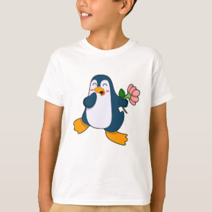 Pinguin mit Rosa-Blume T-Shirt