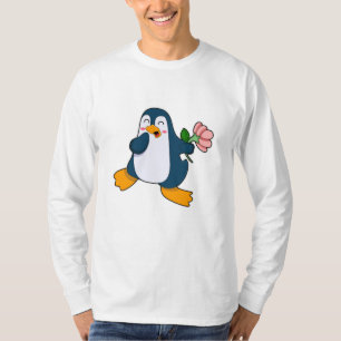 Pinguin mit Rosa-Blume T-Shirt