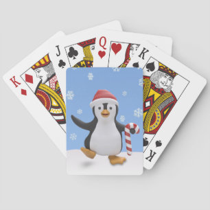 Pinguin mit Santa-Hut & Zuckerstange Schneeflock Spielkarten