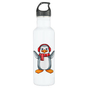 Pinguin mit Scarf & Headphone Edelstahlflasche