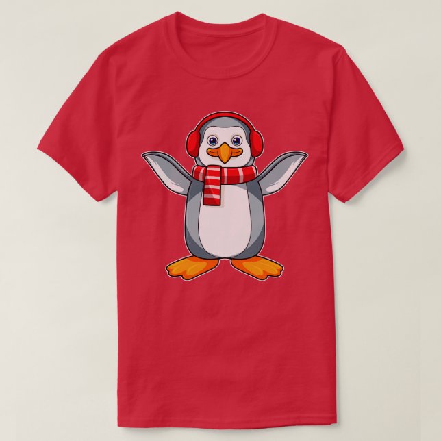 Pinguin mit Scarf Headphone T-Shirt (Design vorne)