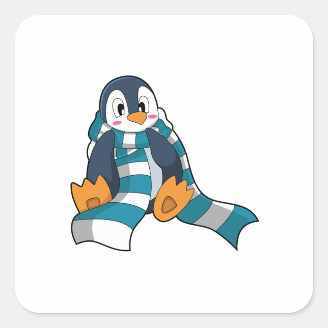 Pinguin mit Scarf Quadratischer Aufkleber (Vorderseite)