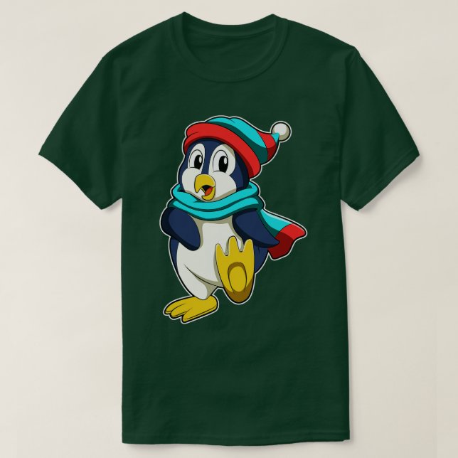 Pinguin mit Scarf und Hut T-Shirt (Design vorne)