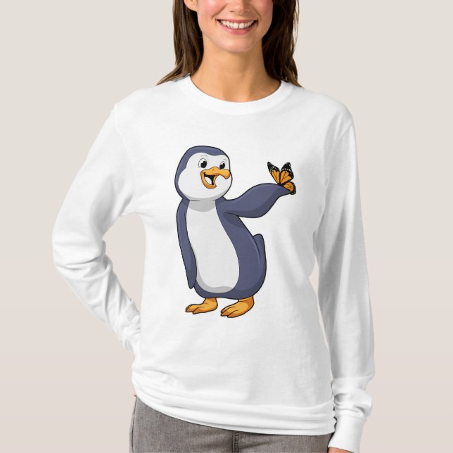 Pinguin mit Schmetterling T-Shirt (Vorderseite)