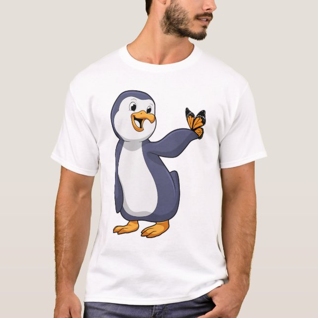 Pinguin mit Schmetterling T-Shirt (Vorderseite)