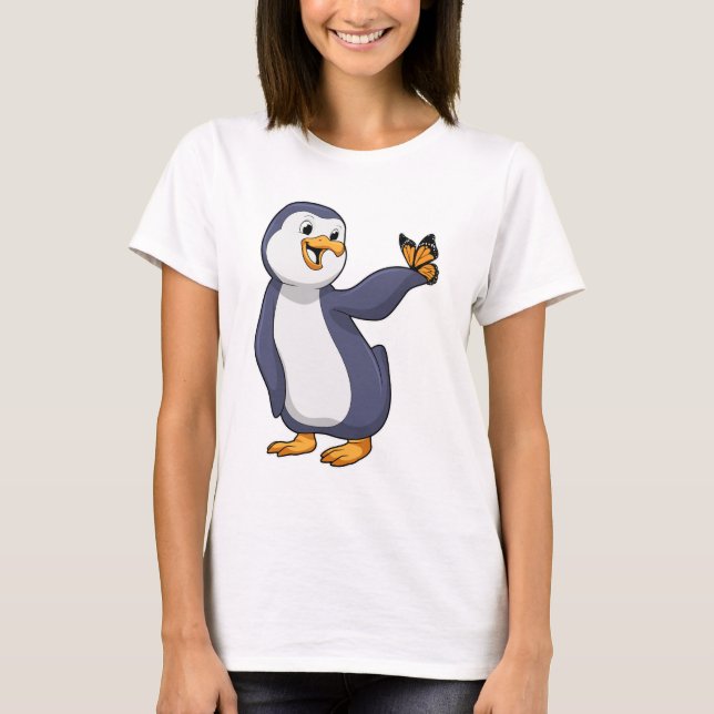 Pinguin mit Schmetterling T-Shirt (Vorderseite)