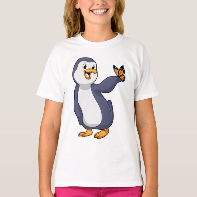Pinguin mit Schmetterling T-Shirt (Vorderseite)