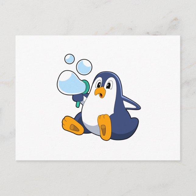 Pinguin mit Seifenblasen.PNG Postkarte (Vorderseite)