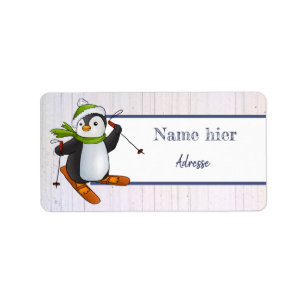 Pinguin mit Ski Adressaufkleber