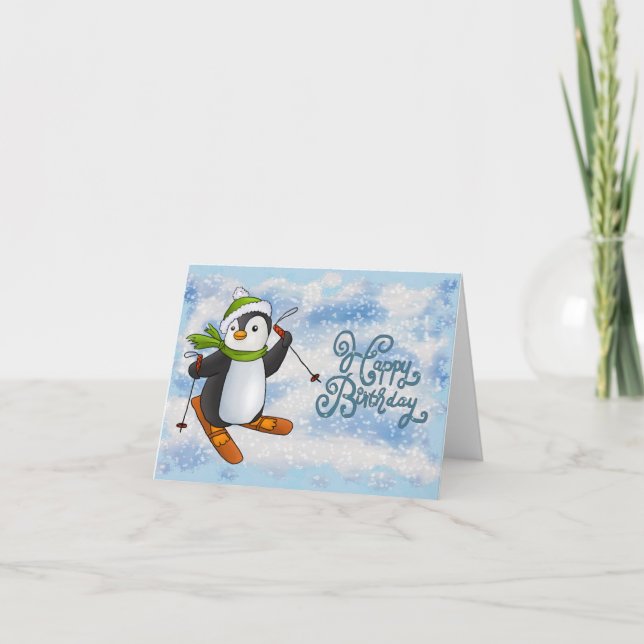 Pinguin mit Ski Karte (Vorderseite)