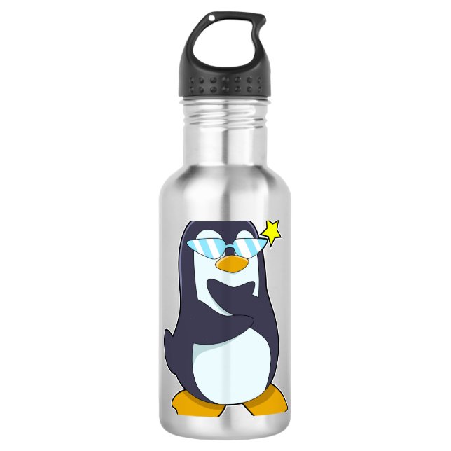 Pinguin mit Sonnenbrille Edelstahlflasche (Vorderseite)